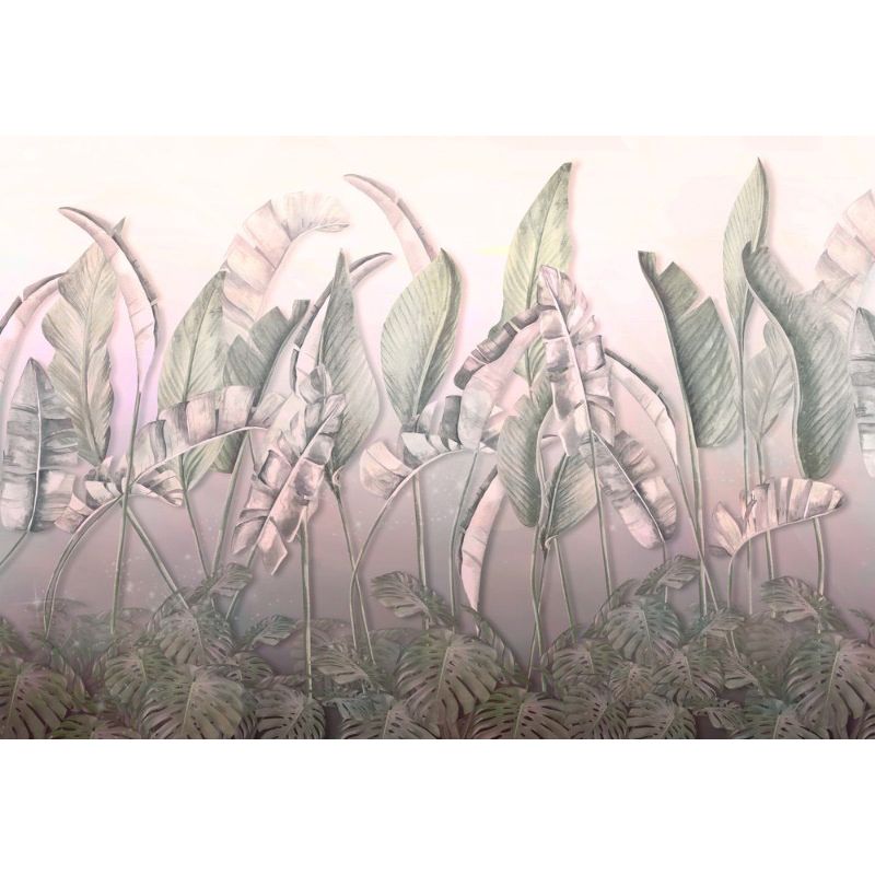 Обои виниловые на флизелине Design Studio 3D Leaves Тропические листья на нежно-розовом Натуральный холст (LVS-005)