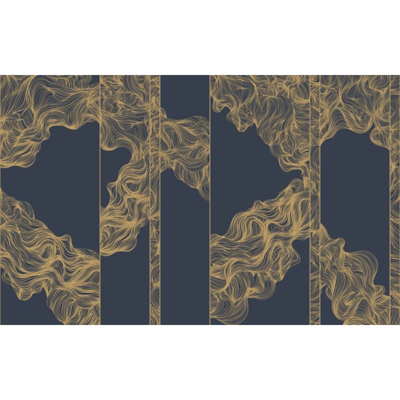 Обои виниловые на флизелине Design Studio 3D Line Style Линии золотой геометрии на синем Бесшовная Фреска Classic (LST-012)