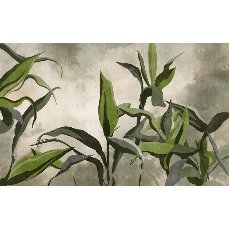 Обои виниловые на флизелине Design Studio 3D Avangard Букет зелёных тропических цветов Натуральный холст (AVG-008)