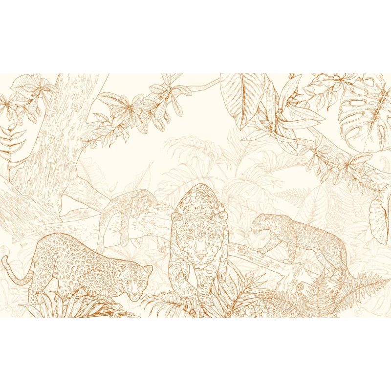 Обои виниловые на флизелине Design Studio 3D Line Style Золотые леопарды в листве Гладкий песок (LST-036)