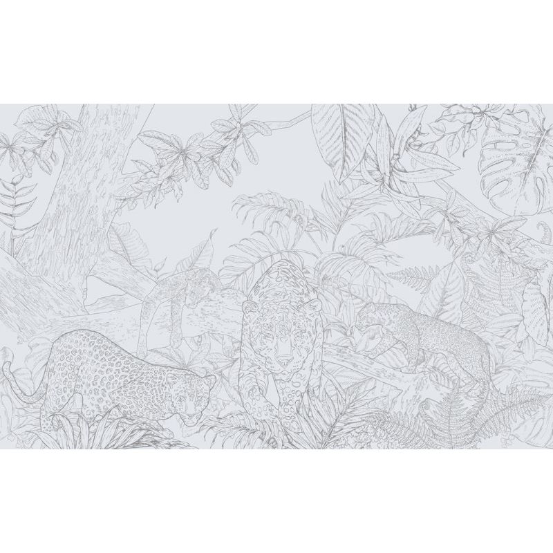 Обои виниловые на флизелине Design Studio 3D Line Style Серебряные леопарды в листве Бесшовная Фреска Гранд (LST-037)