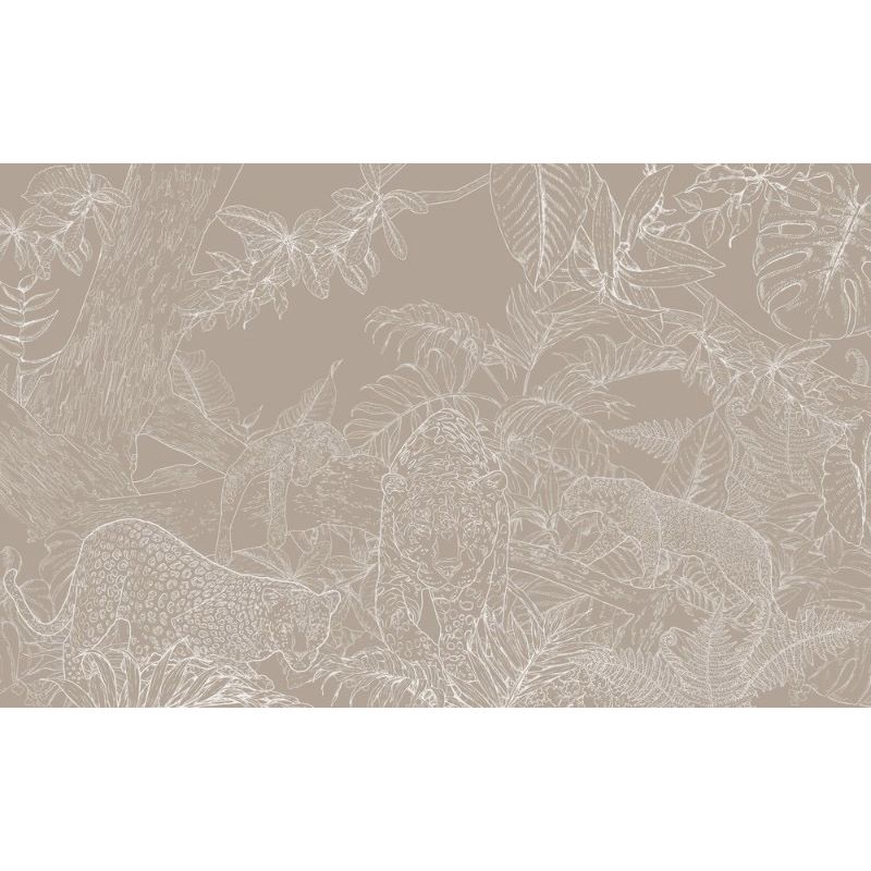 Обои виниловые на флизелине Design Studio 3D Line Style Леопарды в листве из белого золота Бесшовная Фреска Гранд (LST-038)
