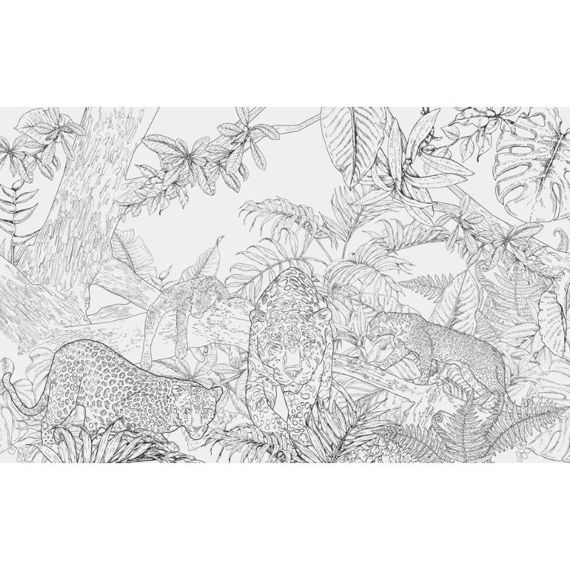 Обои виниловые на флизелине Design Studio 3D Line Style Чёрно-белые леопарды в листве Бесшовная Фреска Гранд (LST-040)