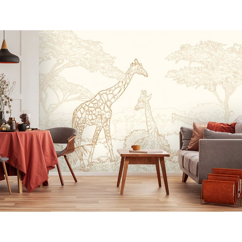 Обои виниловые на флизелине Design Studio 3D Line Style Золотые жирафы в листве Гладкий песок (LST-041)