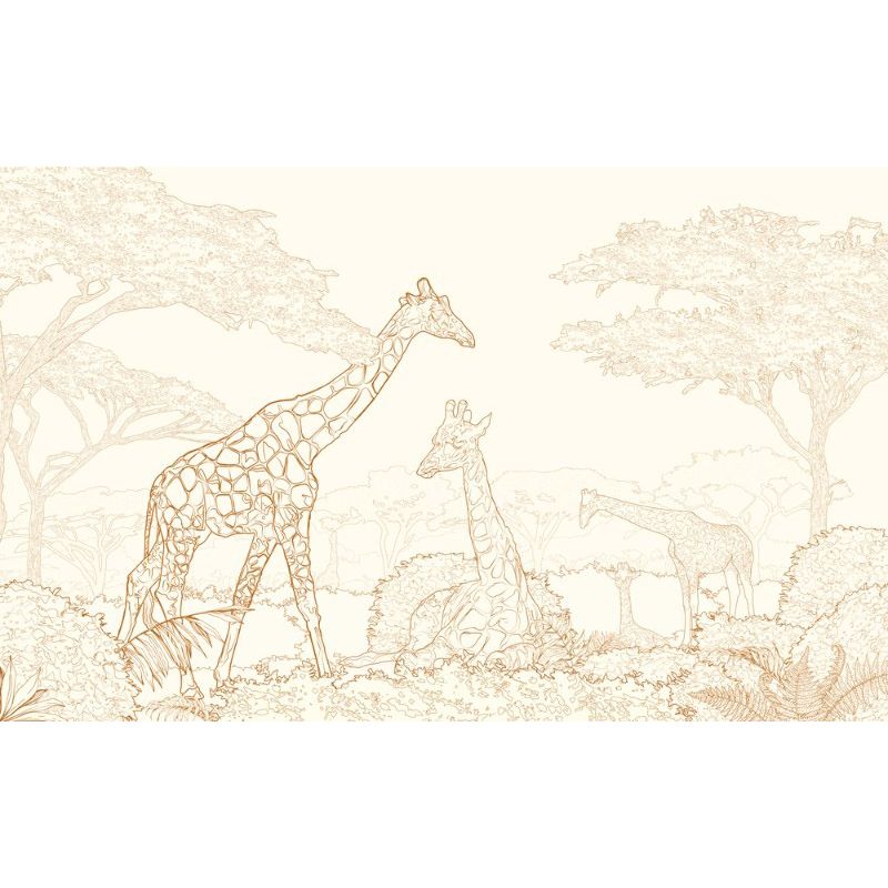 Обои виниловые на флизелине Design Studio 3D Line Style Золотые жирафы в листве Натуральный холст (LST-041)