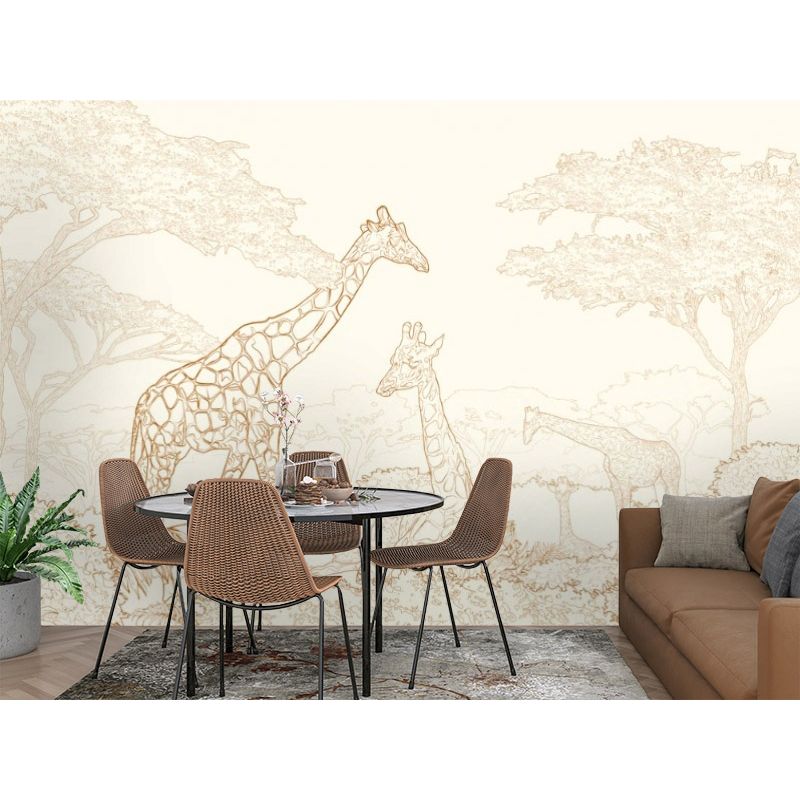 Обои виниловые на флизелине Design Studio 3D Line Style Золотые жирафы в листве Натуральный холст (LST-041)