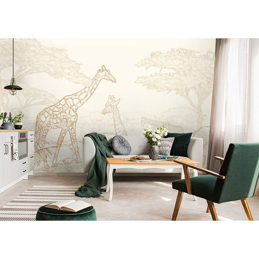 Обои виниловые на флизелине Design Studio 3D Line Style Золотые жирафы в листве Бесшовная Фреска Гранд (LST-041)