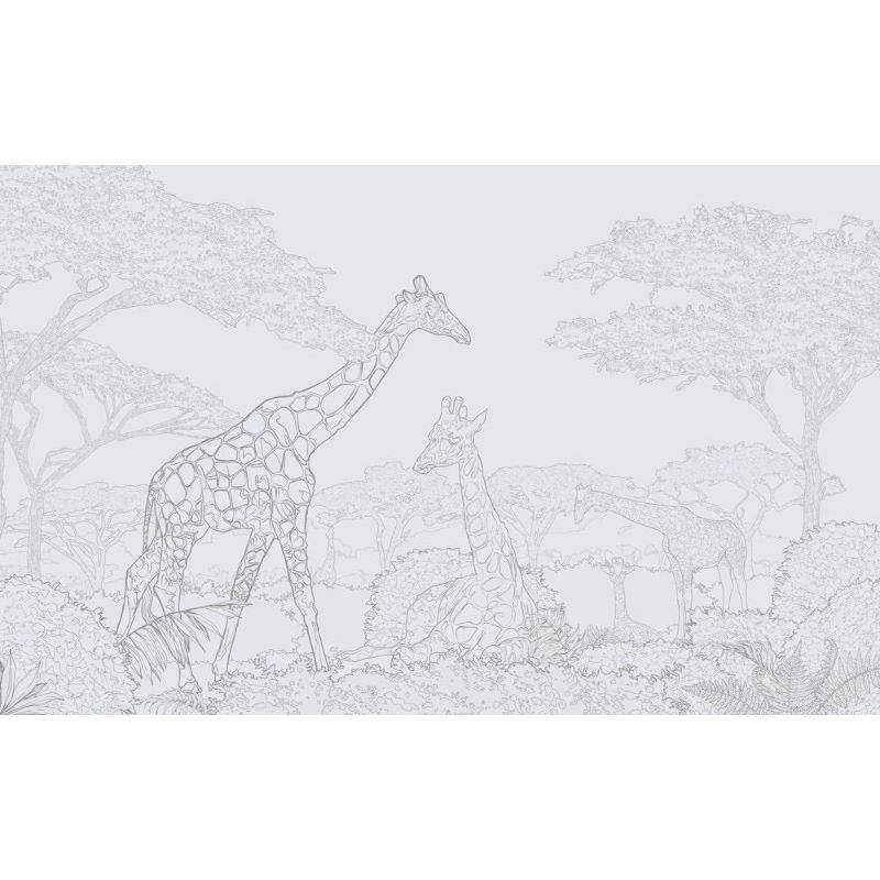 Обои виниловые на флизелине Design Studio 3D Line Style Серебряные жирафы в листве Гладкий песок (LST-042)