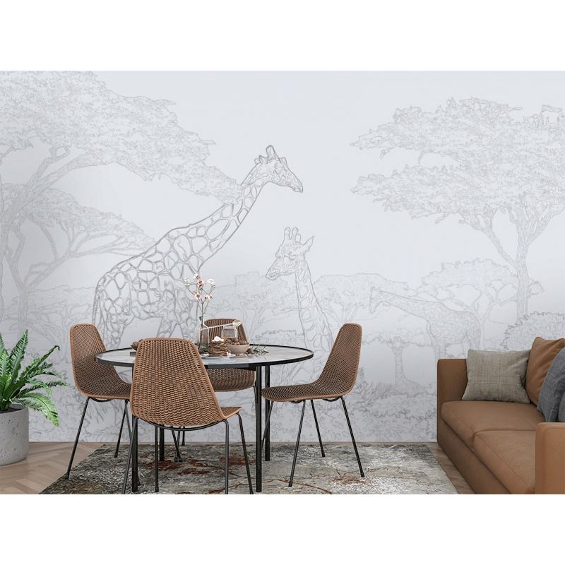 Обои виниловые на флизелине Design Studio 3D Line Style Серебряные жирафы в листве Гладкий песок (LST-042)