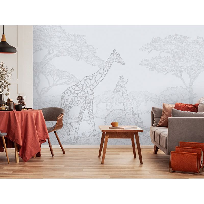 Обои виниловые на флизелине Design Studio 3D Line Style Серебряные жирафы в листве Натуральный холст (LST-042)