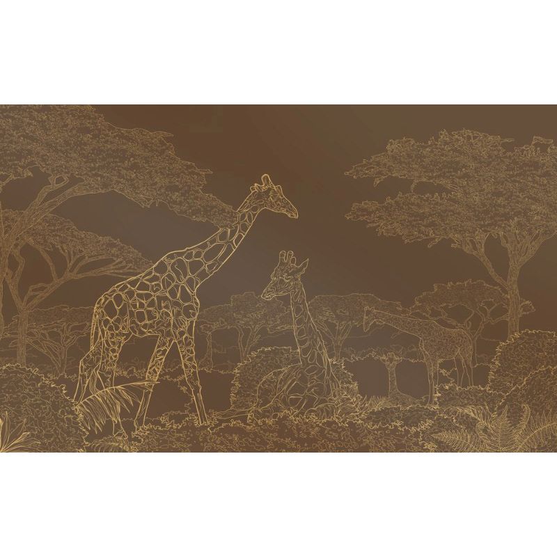 Обои виниловые на флизелине Design Studio 3D Line Style Золотые жирафы в листве на коричневом Бесшовная Фреска Гранд (LST-043)
