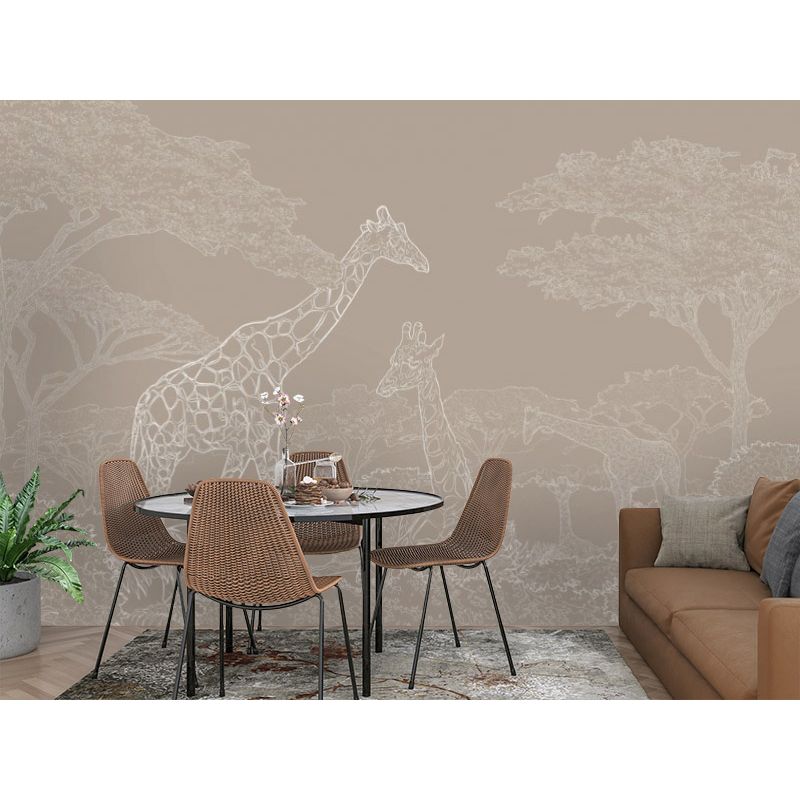 Обои виниловые на флизелине Design Studio 3D Line Style Жирафы из белого золота в листве Натуральный холст (LST-044)