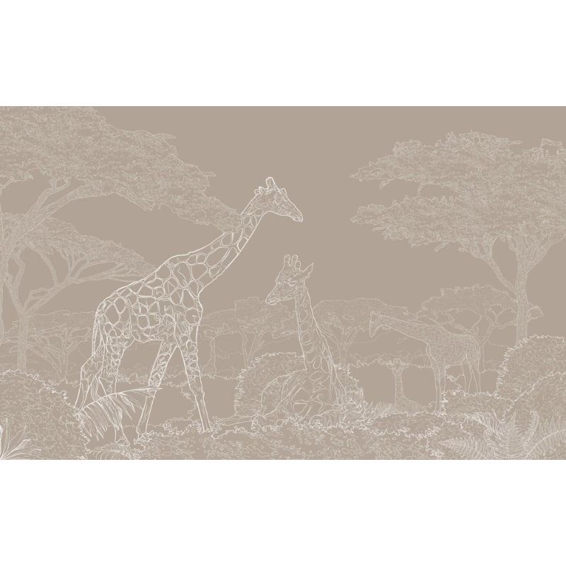 Обои виниловые на флизелине Design Studio 3D Line Style Жирафы из белого золота в листве Бесшовная Фреска Ultra (LST-044)