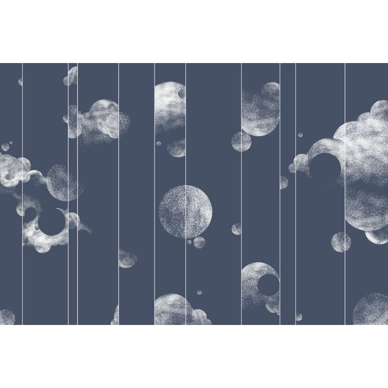 Обои виниловые на флизелине Design Studio 3D Line Style Абстрактные серебряные планеты с облаками на синем Гладкий песок (LST-052)