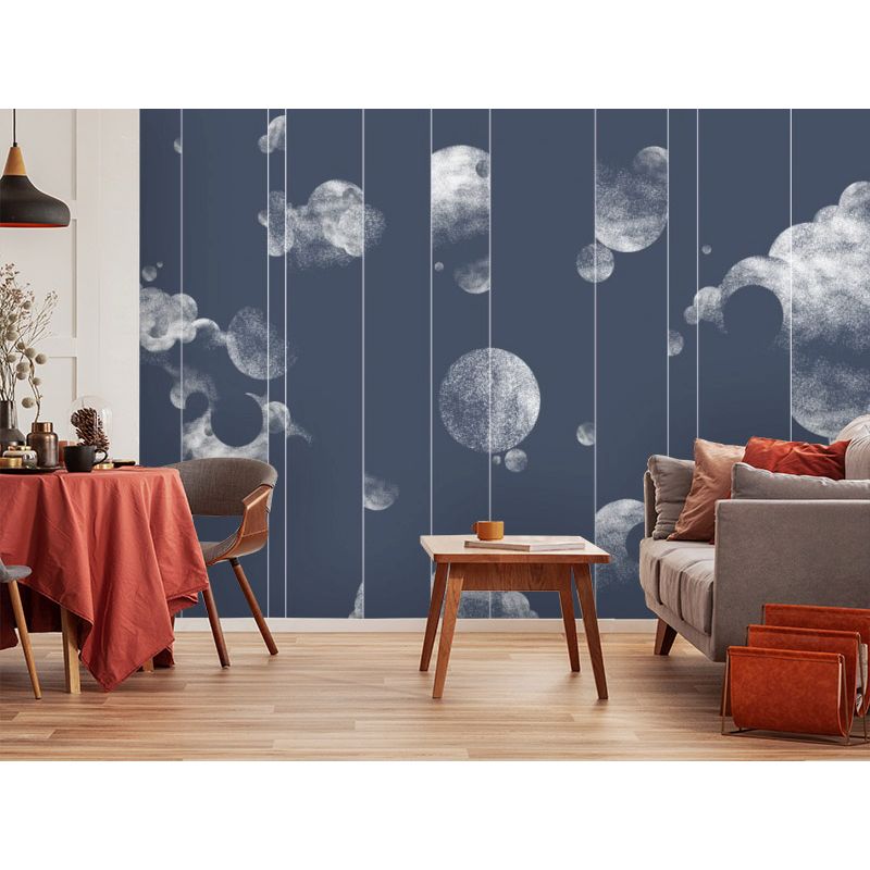 Обои виниловые на флизелине Design Studio 3D Line Style Абстрактные серебряные планеты с облаками на синем Натуральный холст (LST-052)