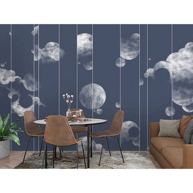 Обои виниловые на флизелине Design Studio 3D Line Style Абстрактные серебряные планеты с облаками на синем Бесшовная Фреска Ultra (LST-052)