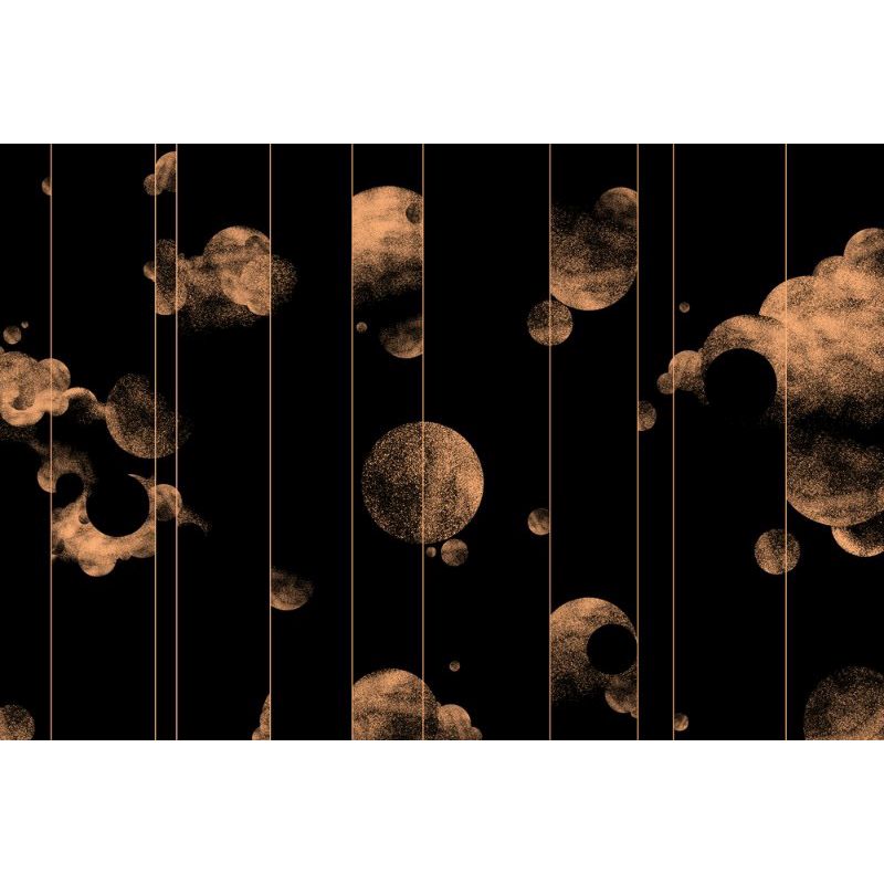 Обои виниловые на флизелине Design Studio 3D Line Style Абстрактные золотые планеты с облаками на чёрном Гладкий песок (LST-056)