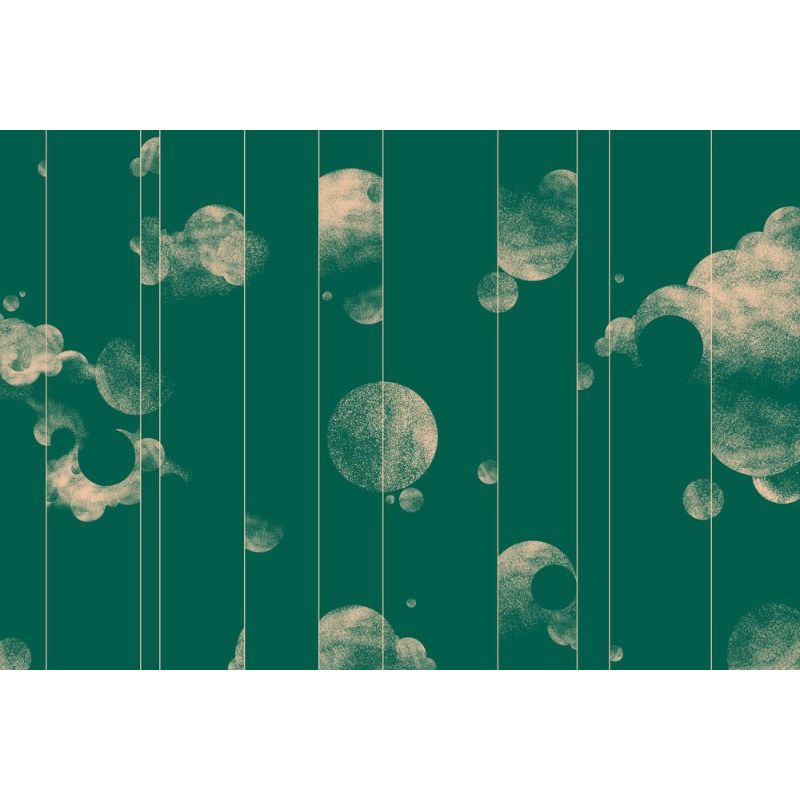 Обои виниловые на флизелине Design Studio 3D Line Style Абстрактные бежевые планеты с облаками на зелёном Фреска (LST-057)