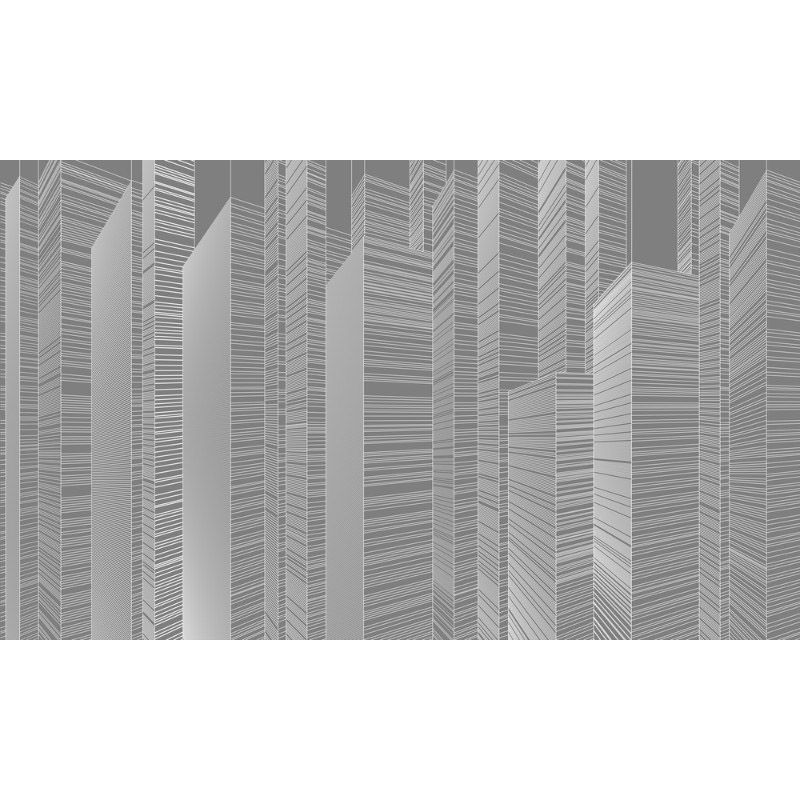 Обои виниловые на флизелине Design Studio 3D Line Style Абстрактные небоскрёбы на сером Натуральный холст (LST-064)
