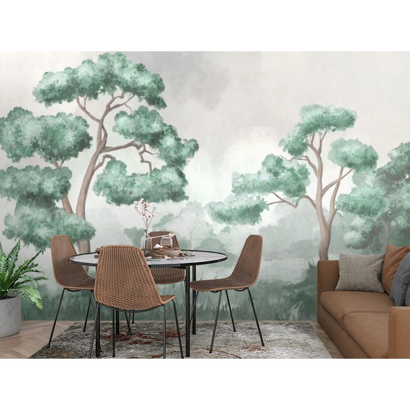 Обои виниловые на флизелине Design Studio 3D Picturesque Художественные деревья в нежно зелёных тонах Бесшовная Фреска Classic (PRS-001)