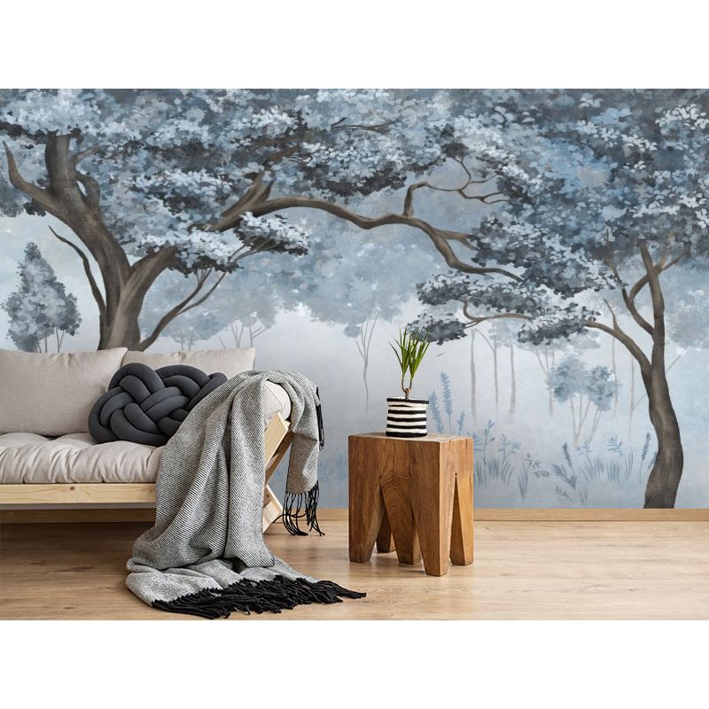 Обои виниловые на флизелине Design Studio 3D Picturesque Молодые деревья в голубых тонах Натуральный холст (PRS-006)