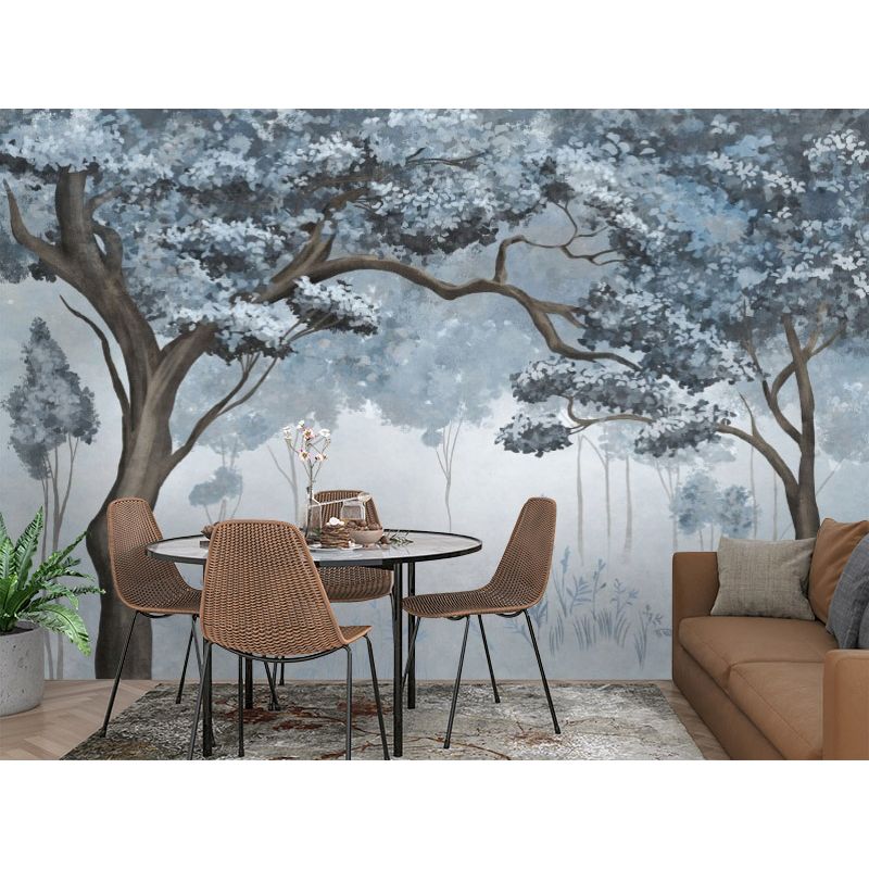 Обои виниловые на флизелине Design Studio 3D Picturesque Молодые деревья в голубых тонах Фреска (PRS-006)