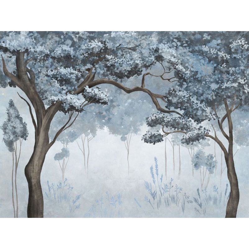 Обои виниловые на флизелине Design Studio 3D Picturesque Молодые деревья в голубых тонах Бесшовная Фреска Classic (PRS-006)
