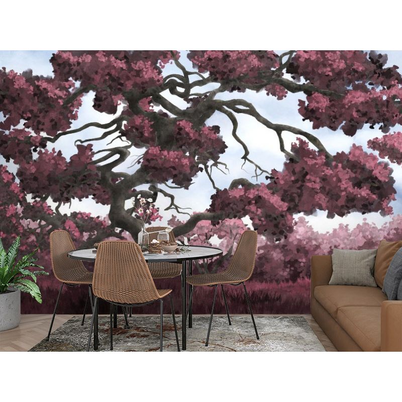 Обои виниловые на флизелине Design Studio 3D Picturesque Большое ветвистое дерево в пурпурном цвете Бесшовная Фреска Classic (PRS-013)