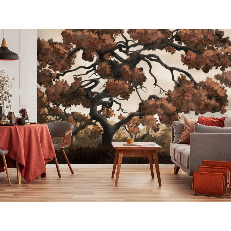 Обои виниловые на флизелине Design Studio 3D Picturesque Большое ветвистое дерево в оранжевом цвете Фреска (PRS-014)