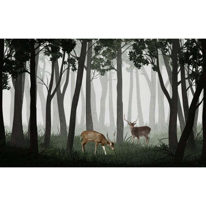 Обои виниловые на флизелине Design Studio 3D Vintage Олени в тёмном лесу Натуральный холст (VG-015)