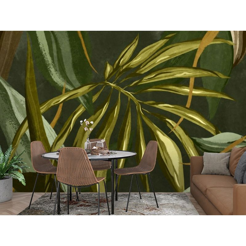Обои виниловые на флизелине Design Studio 3D Avangard Композиция из тропических листьев в тёплых тонах Натуральный холст (AVG-015)