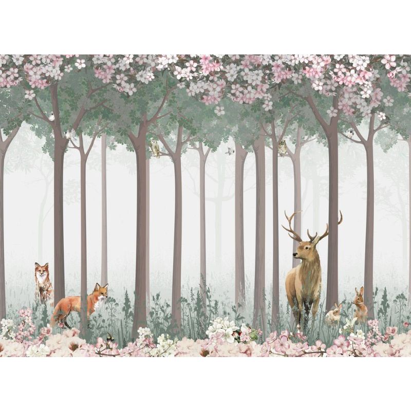 Обои виниловые на флизелине Design Studio 3D Vintage Животные в цветочном лесу Бесшовная Фреска Гранд (VG-028)