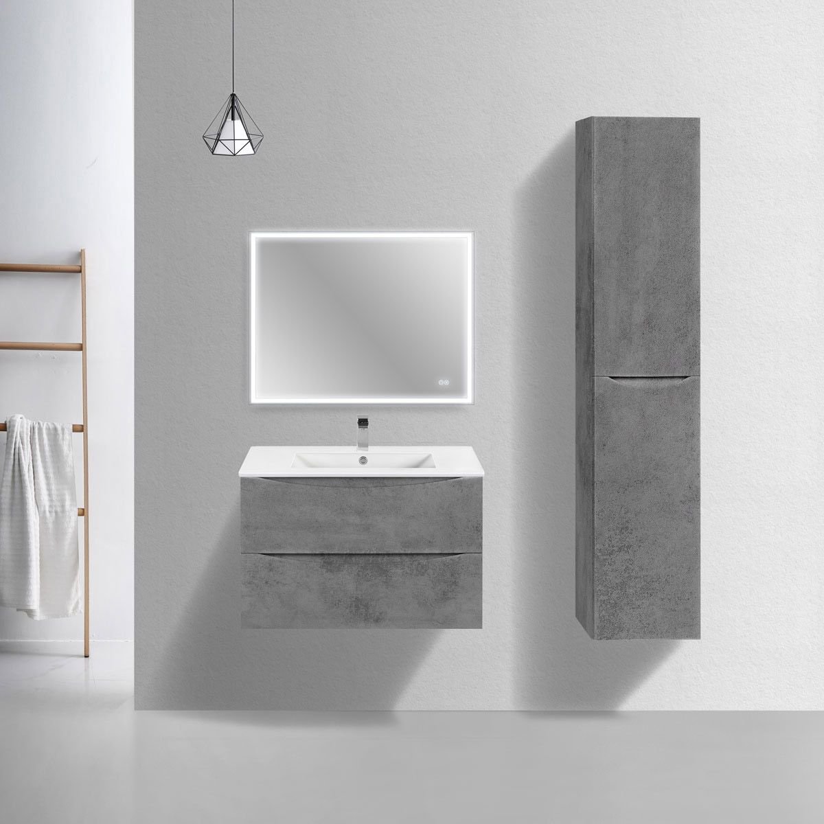 База под керамическую раковину Vincea (Винчея) Mia Slim VMC-2MC800S1BT 800 подвесная, 2 выкатных ящика soft close, Beton