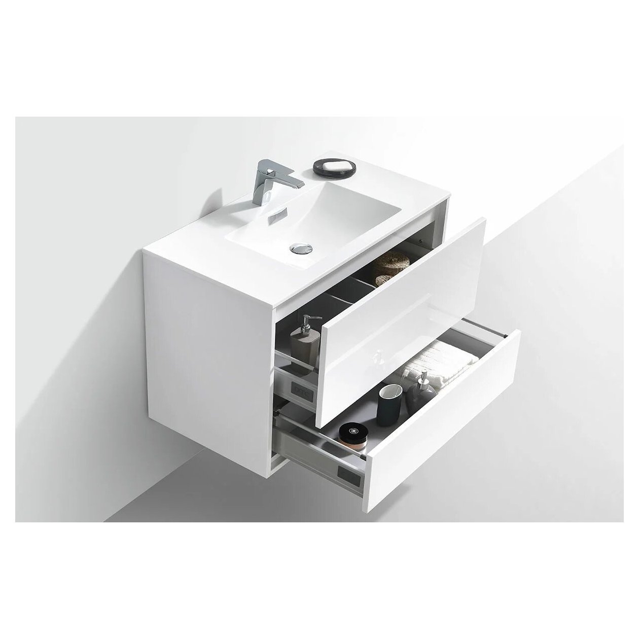 База под раковину Vincea (Винчея) Alessia 900 подвесная, 2 выкатных ящика из алюминия с механизмами Push open, L.White VMC-1S900LW
