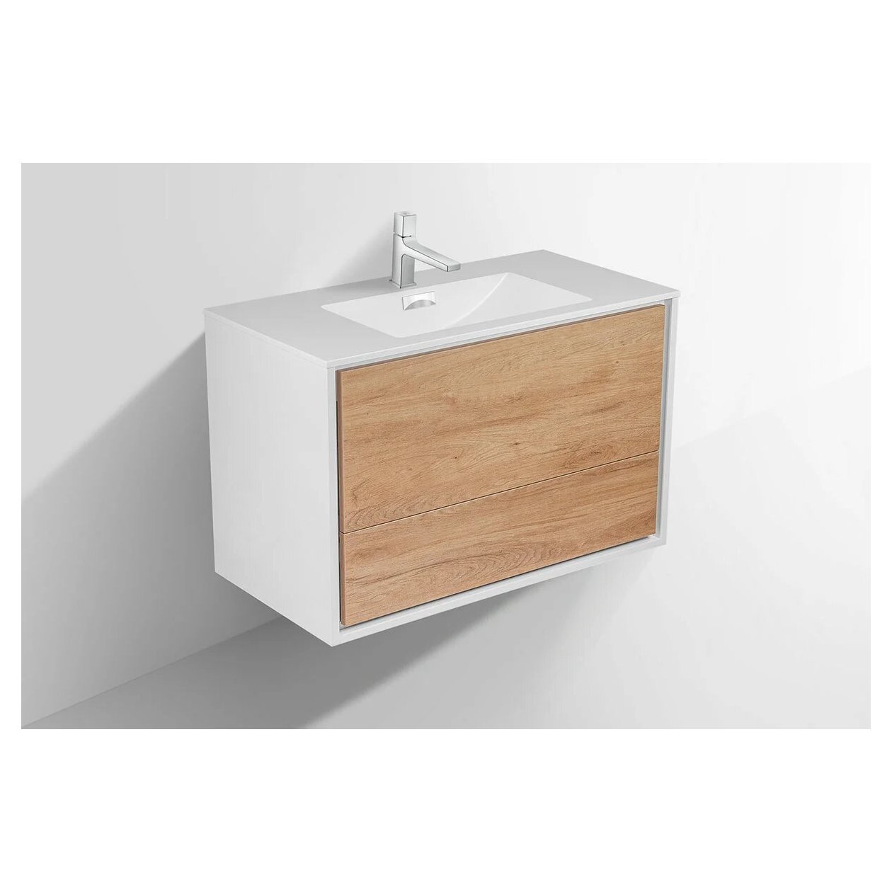 База под раковину Vincea (Винчея) Alessia 900 подвесная, 2 выкатных ящика из алюминия с механизмами Push open, Y.Oak + L.White VMC-1S900YW