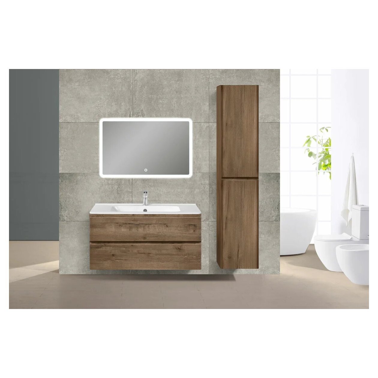 База под раковину Vincea (Винчея) Vico 1000 подвесная, 2 выкатных ящика soft close, V.Oak VMC-2V100VO