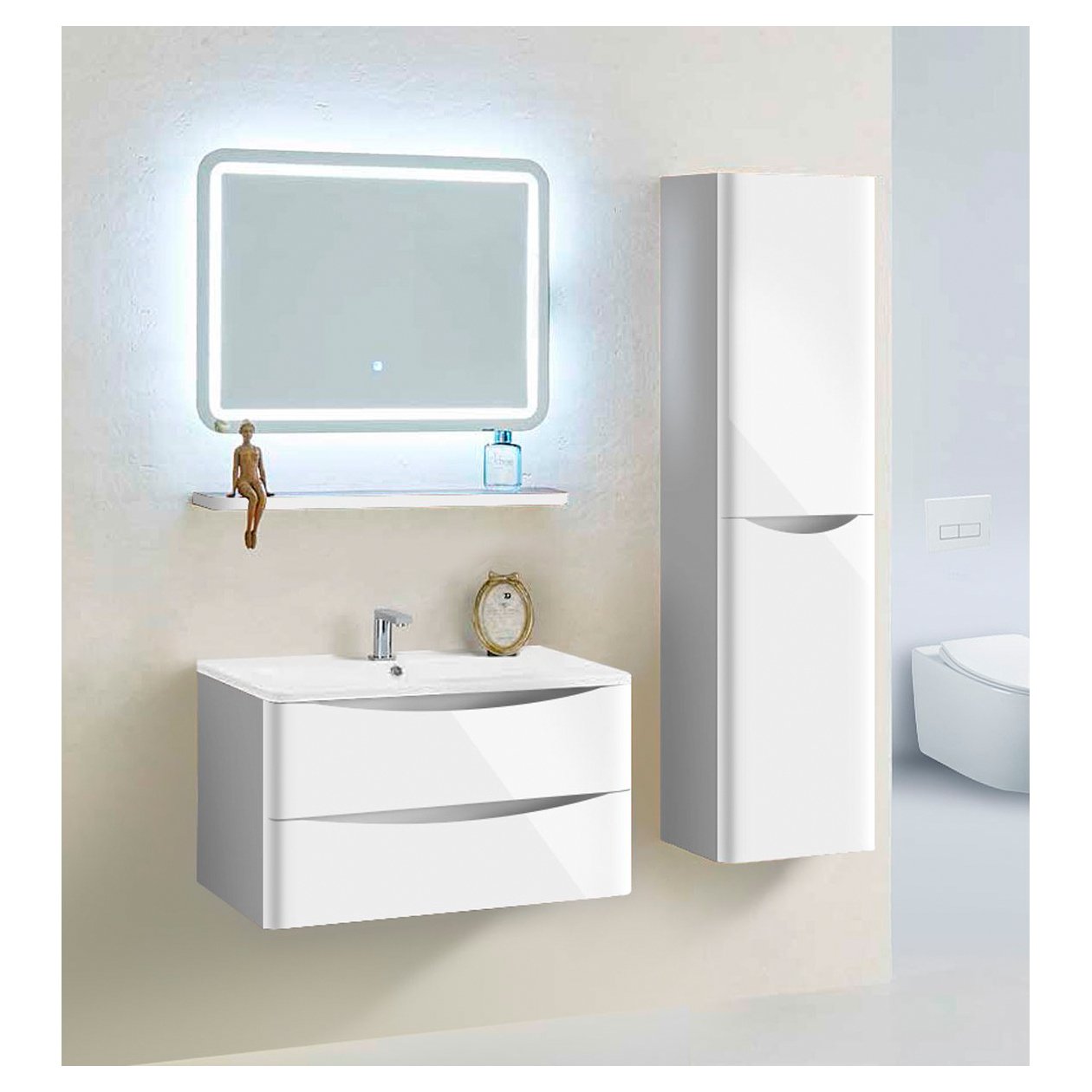 База под раковину Vincea (Винчея) Roberta 800 подвесная, 2 выкатных ящика soft close, L.White VMC-1R800LW