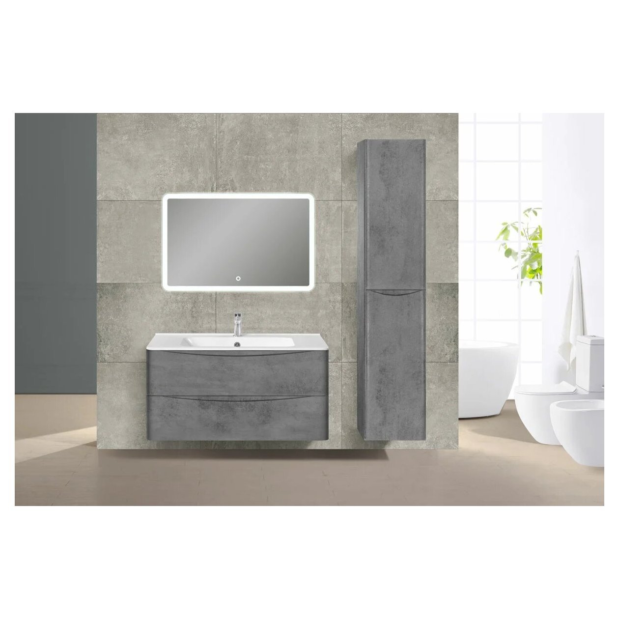 База под раковину Vincea (Винчея) Paola 1000 подвесная, 2 выкатных ящика soft close, Beton VMC-2P100BT