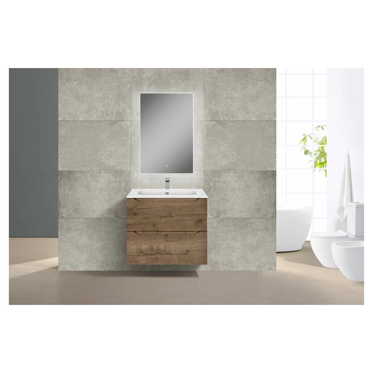 База под раковину Vincea (Винчея) Norma 600 подвесная, 2 выкатных ящика soft close, V.Oak VMC-2N600VO