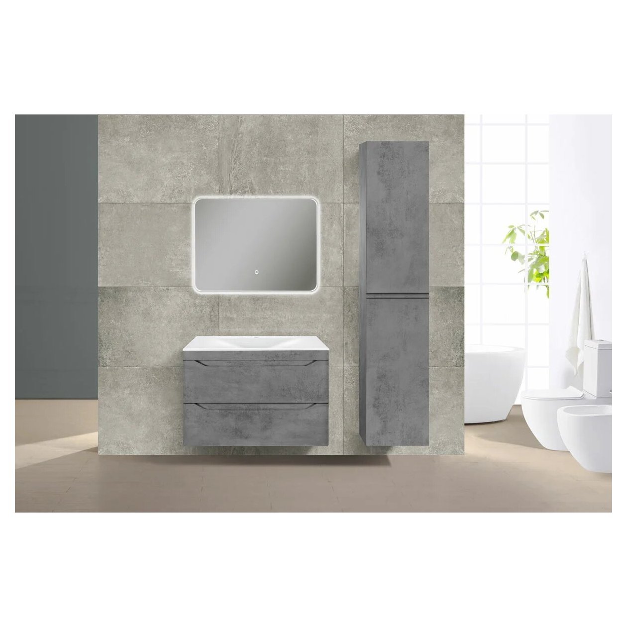 База под раковину Vincea (Винчея) Fine 800 подвесная, 2 выкатных ящика soft close, Beton VMC-2F800BT