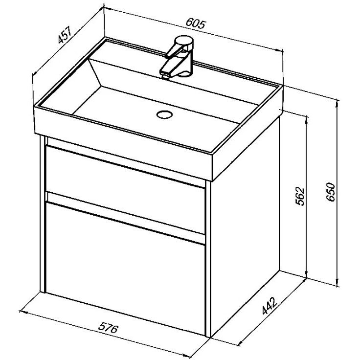 Тумба с раковиной Aquanet (Акванет) Nova Lite 60 белый (2 ящика) 00242575