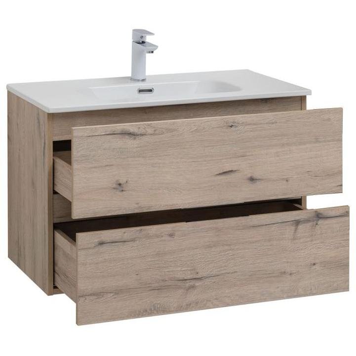Тумба с раковиной Aquanet (Акванет) Алвита New 80 2 ящика, дуб веллингтон белый 00277517