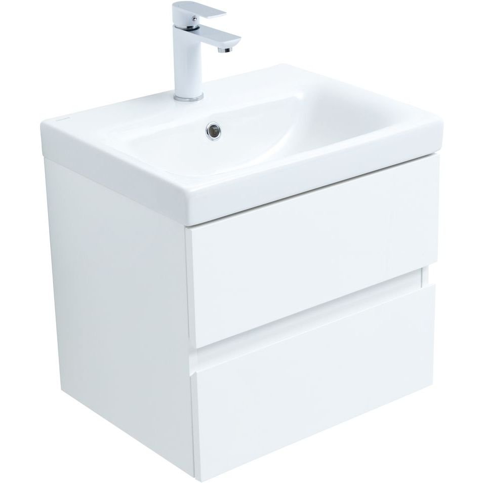 Тумба с раковиной Aquanet (Акванет) Беркли 50 белый глянец (2 ящика) 00302347