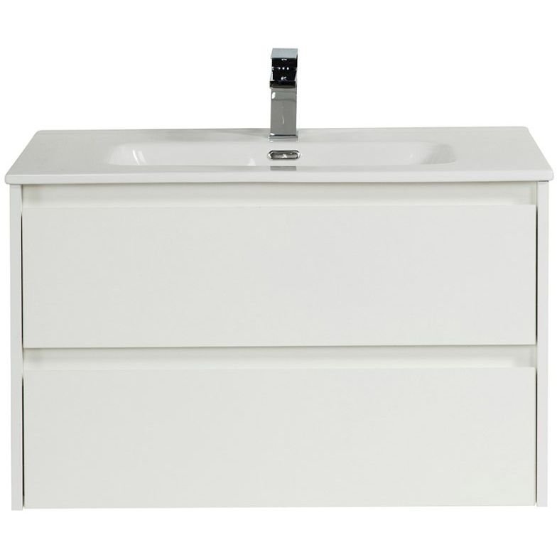 База под раковину подвесная BelBagno (Бельбагно) KRAFT с фрезерованными ручками по всей длине фасада с двумя выкатными ящиками Bianco Opaco 900x450x500 KRAFT-900-2C-SO-