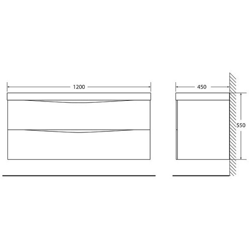 База под раковину подвесная BelBagno MARINO с двумя выкатными ящиками Rovere Grigio 1200x450x500 MARINO-1200-2C-SO-RG-P