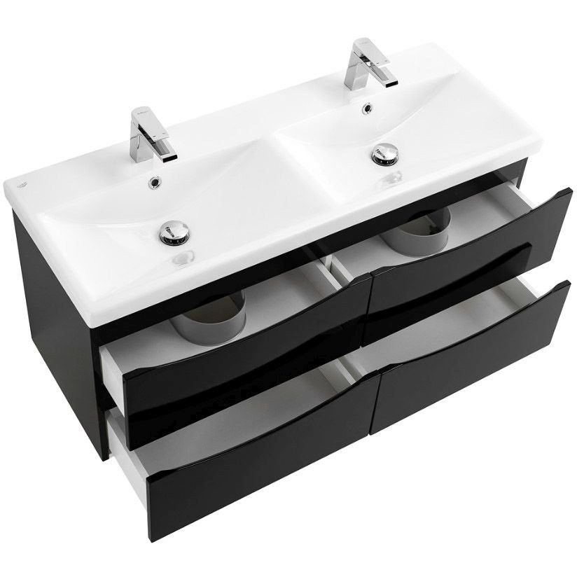 База под раковину BelBagno (Бельбагно) MARINO-CER с двумя чашами подвесная с четырьмя выкатными ящиками Nero Lucido 1172х440х500 MARINO-CER-1200-4C-SO-2-NL-P