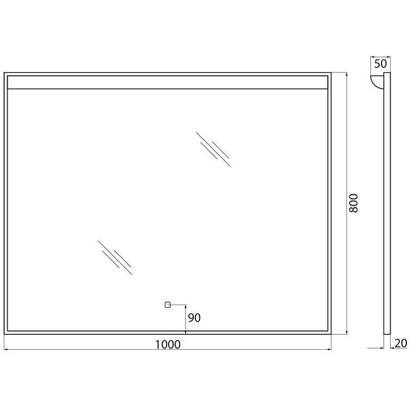 Зеркало BelBagno (Бельбагно) в алюминиевой раме с подсветкой с сенсорным выключателем SPC-UNO-1000-800-TCH 1000x50x800