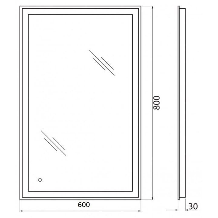 Зеркало BelBagno (Бельбагно) с встроенным светильником и сенсорным выключателем SPC-GRT-600-800-LED-TCH 12W 220-240V 600x30x800
