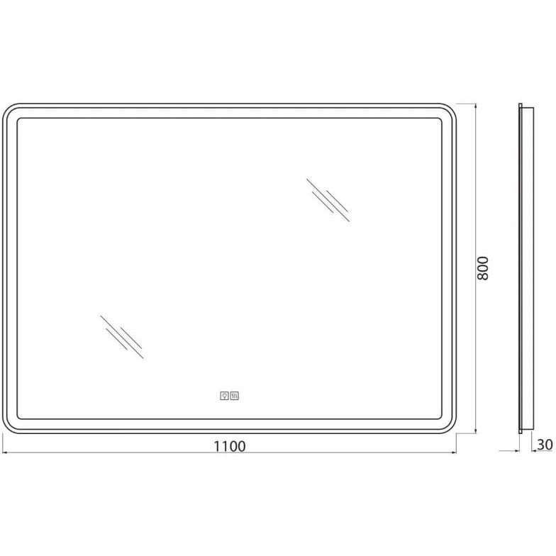 Зеркало BelBagno с встроенным светильником сенсорным выключателем и подогревом SPC-MAR-1100-800-LED-TCH-WARM 12W 220-240V 1100x30x800