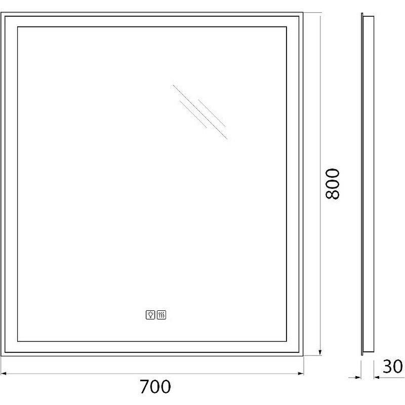 Зеркало BelBagno (Бельбагно) со встроенным светильником сенсорным выключателем и подогревом SPC-GRT-700-800-LED-TCH-WARM 12W 220-240V 700x30x800